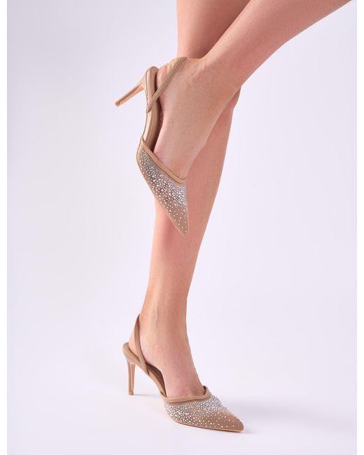 Public Desire Multicolor Rochie Nude Mesh Embellished Sling Back Court Heels