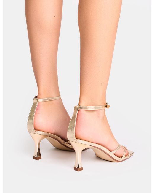 Public Desire Pink Samya Gold Wide Fit Minimal Strap Mid Heels