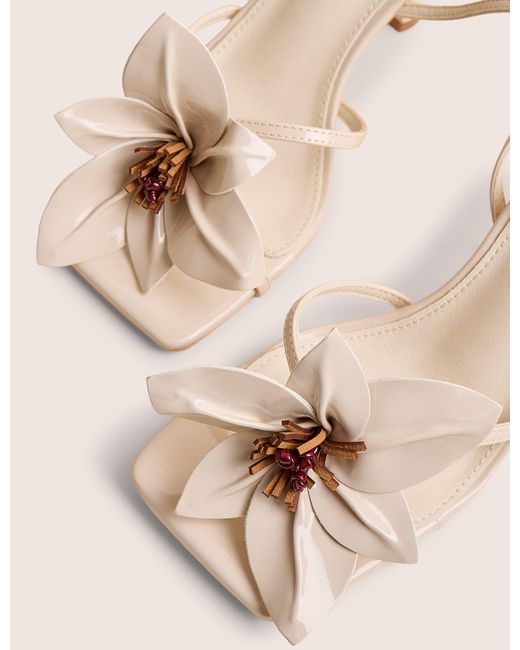 Public Desire Black Hydrangea Stone Patent Flower Barely There Square Toe Mid Heels