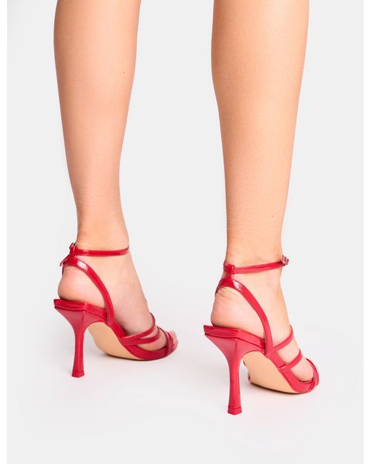 Public Desire Pink Free Spirit Red Strappy Round Toe Mid Heels