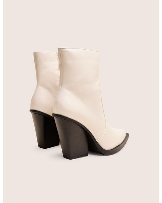 Public Desire Jessie White Pu Western Black Contrast Sole Block Heeled Ankle Boots