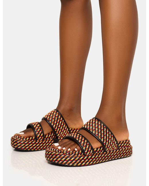 Public Desire Brown Cierra Multi Double Strap Patterned Platform Sandal