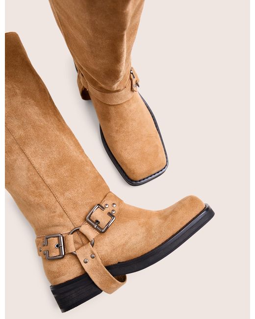 Public Desire Natural Rooftop Taupe Faux Suede Vintage Knee High Biker Boots