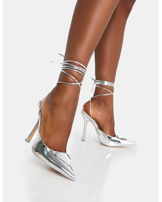 Silver lace top up pumps