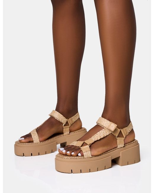Public Desire Brown Hazard Natural Raffia Chunky Dad Sandals