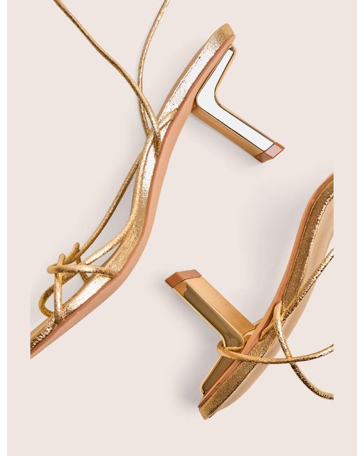 Public Desire Pink Birdie Gold Cracked Pu Lace Up Mid Heels