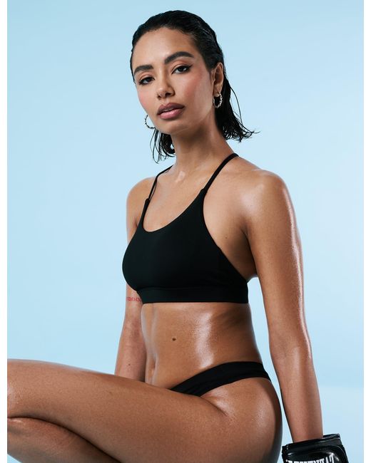 Public Desire Blue Cross Over Back Detail Sports Bra Black