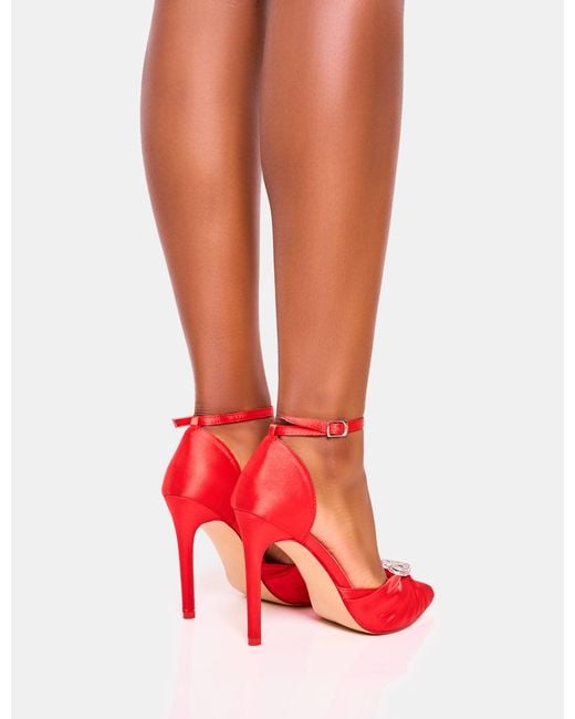 Public Desire Meant To Be Red Satin Diamante Heart Court Stiletto Heel