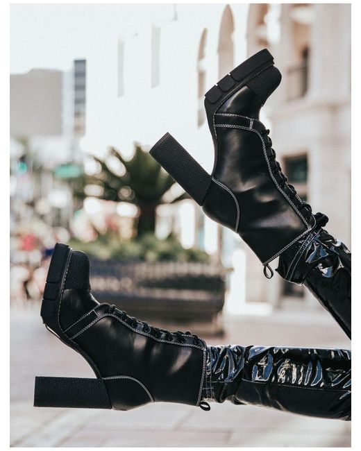 antix black contrast stitch platform block heeled ankle boots