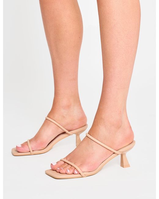Public Desire White Mimi Nude Double Strap Mule Mid Heels