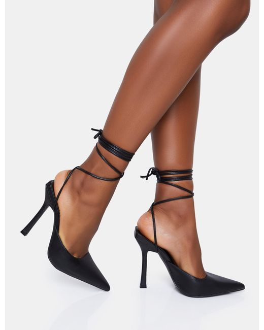 Public Desire Multicolor Verity Black Pu Slingback Lace Up Pointed Court Stiletto Heels
