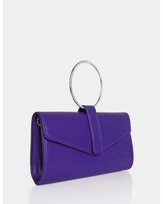 Public Desire The Pammy Purple Pu Diamante Handle Envelope Clutch