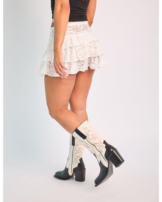 Public Desire Lace Tiered Mini Rara Skirt White