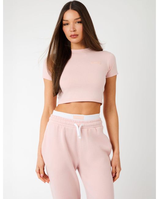 Public Desire Kaiia Label Logo Baby Tee Dusty Pink
