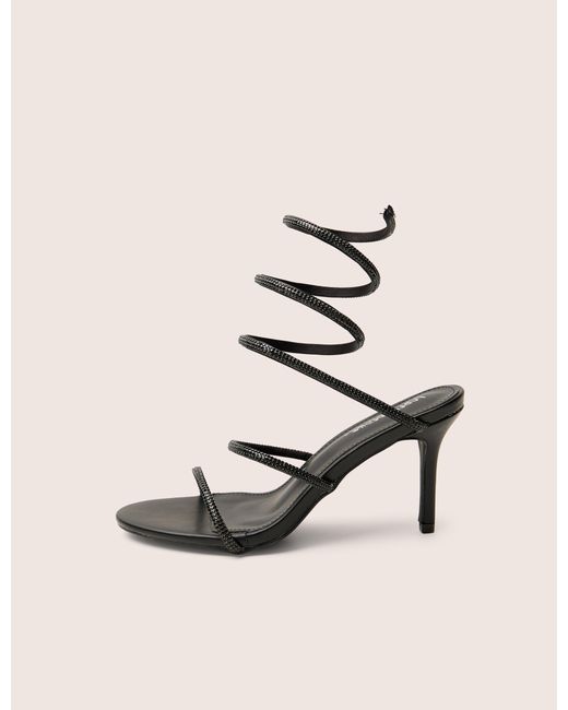 Public Desire Natural Spiral Black Diamante Wrap Around Ankle Mid Heels