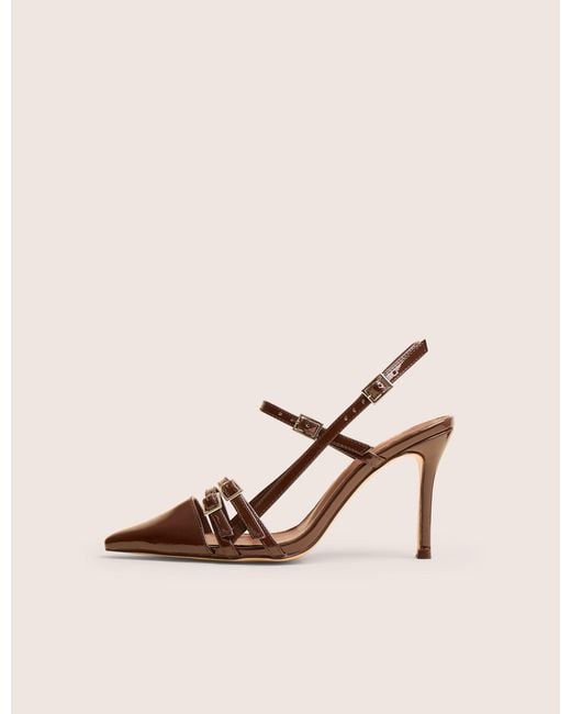 Public Desire Natural Sushi Brown Patent Buckle Detail Slingback Court Shoes