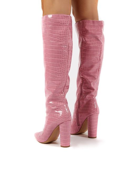 pink block heel boots