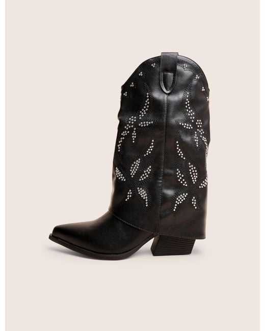 Public Desire Dixie Black Fold Over Studded Western Ankle Boots