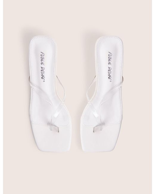 Public Desire Natural Everlast White Perspex Thong Flip Flop Heels