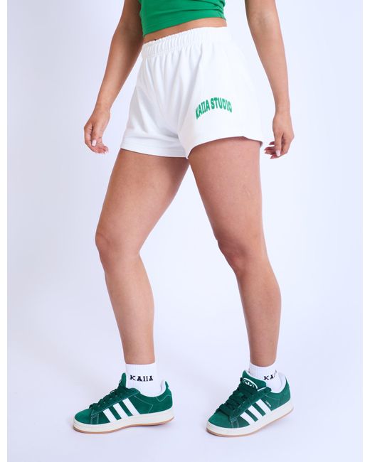 Public Desire Kaiia Studio Bubble Logo Mini Sweat Shorts Off White & Green