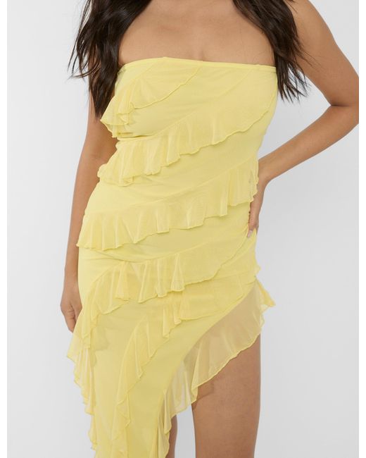 Public Desire Multicolor Frill Detail Asymmetric Midaxi Dress Yellow