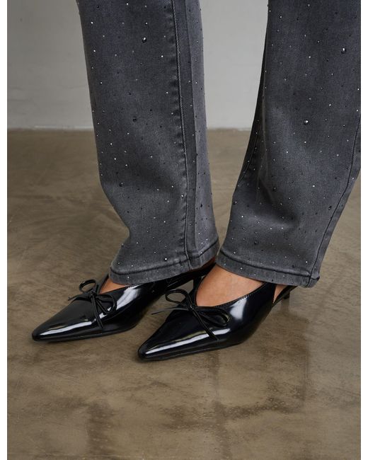 Public Desire Natural Meadow Black Pu Slingback Low Court Heels