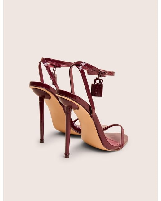 Public Desire Red Ti Amo Burgundy Pu Padlock Detail Barely There Pointed Toe Stiletto Heels