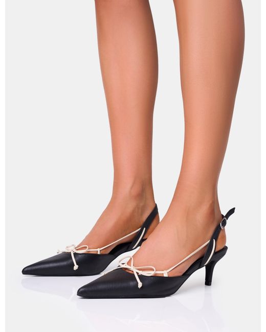 Public Desire Blue Rai Black Wide Fit Bow Detail Slingback Court Mid Heels