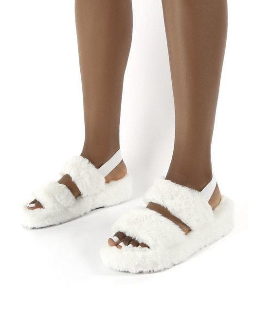 fur slippers with back strap