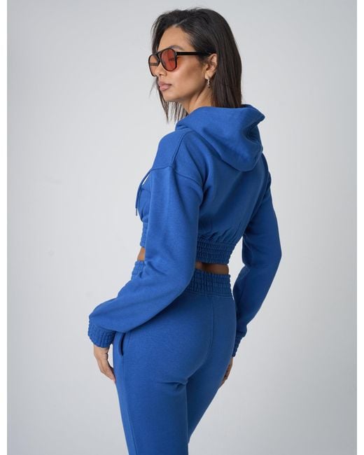 Public Desire Cinched Waist Cropped Hoodie Cobalt Blue