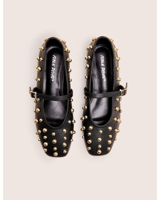 Public Desire Natural Elsie Black Studded Ballerina Flats
