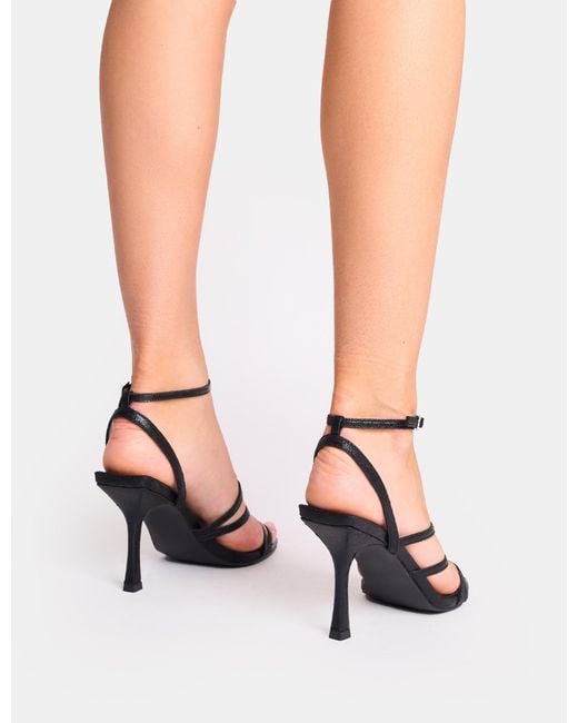 Public Desire Pink Free Spirit Black Strappy Round Toe Mid Heels