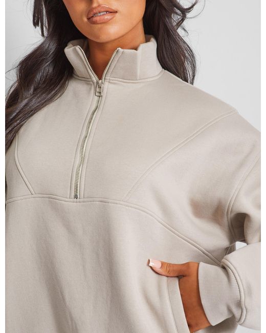 Public Desire Gray Half Zip Oversized Sweatshirt Stone