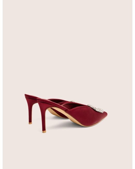 Public Desire Pink Classique Burgundy Broach Embellishment Mid Heels Mule