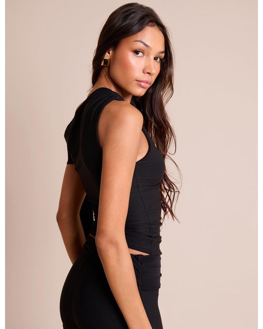 Public Desire Blue Knot Detail Asymmetric One Shoulder Luxe Slinky Top Black