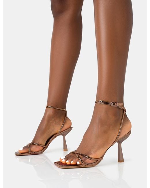 Public Desire Brown Bree Bronze Pu Barely There Square Toe Mid Stiletto Heels