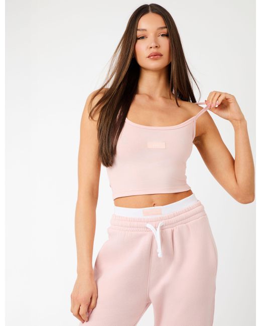 Public Desire Kaiia Label Logo Cami Vest Top Dusty Pink
