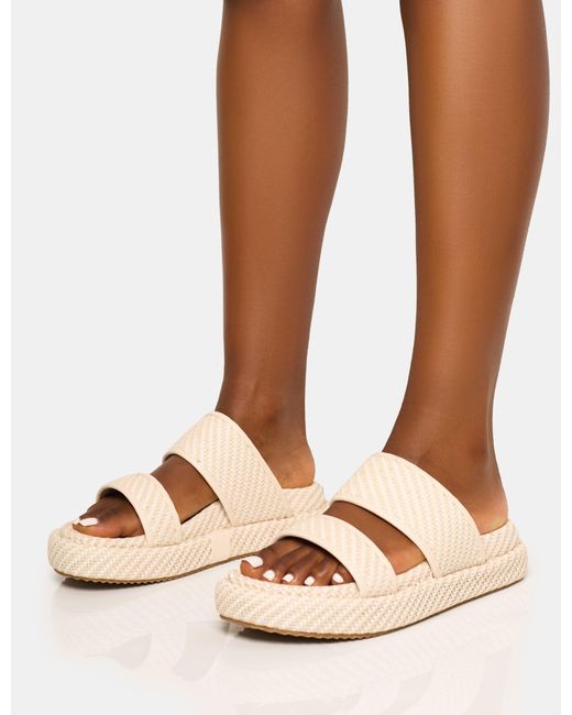 Public Desire Brown Cierra Cream Double Strap Patterned Platform Sandal
