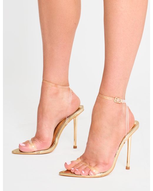 Public Desire Pink Legacy Perspex Mirror Gold Clear Barely There Stiletto High Heels