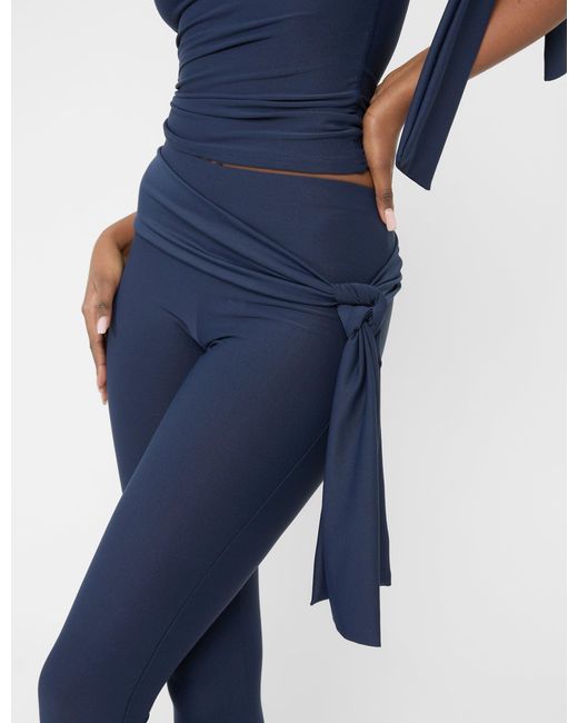 Public Desire Blue Knot Detail Tie Side Luxe Slinky Capri Pants Navy