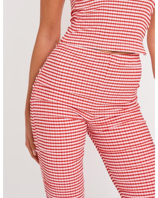 Public Desire Pink Mid Rise Gingham Capri Pant Red And White
