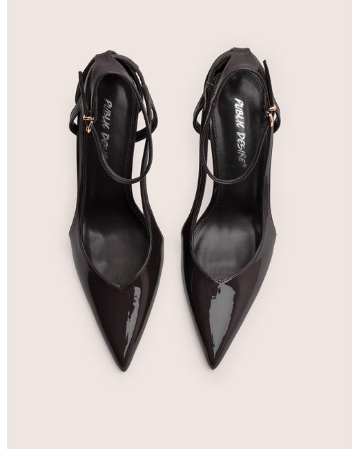 Public Desire Natural Allegedly Black Patent Cut Out Detail Ankle Strap Court Shoes