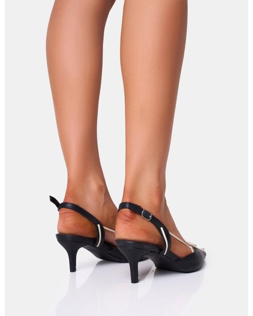 Public Desire Blue Rai Black Wide Fit Bow Detail Slingback Court Mid Heels