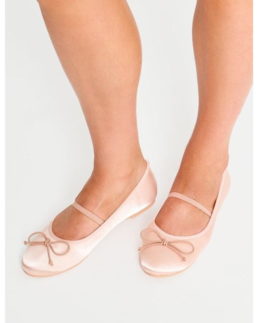 Public Desire Natural Alexia Pink Wide Fit Satin Flat Ballet Pumps