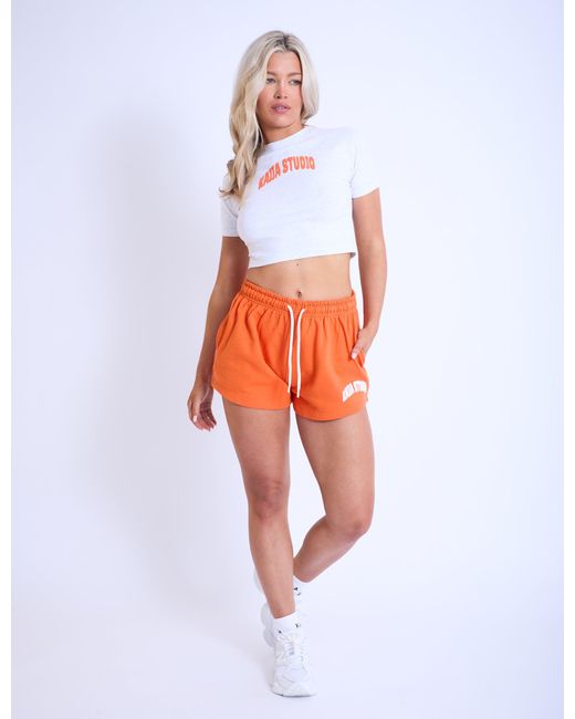 Public Desire White Kaiia Studio Bubble Logo Mini Sweat Shorts Orange