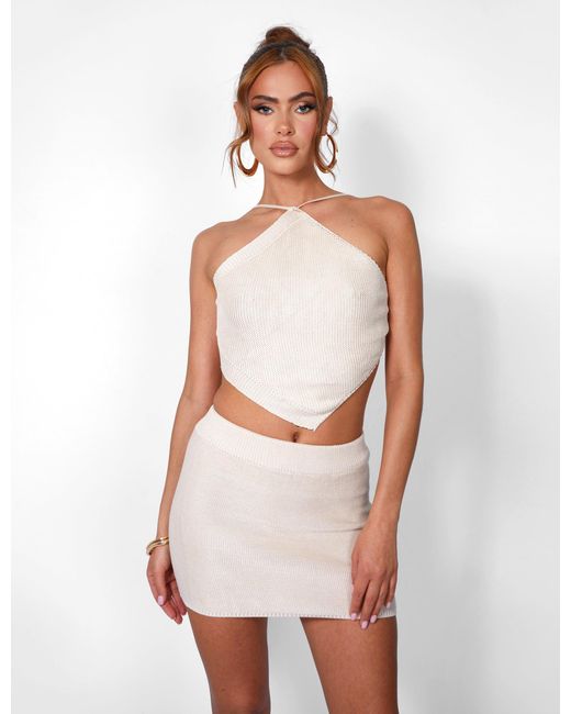 Public Desire White Crochet Mini Skirt Beige