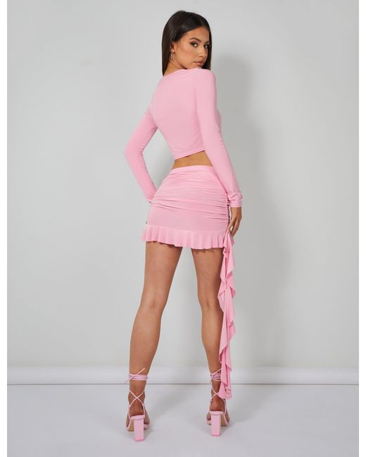 Public Desire Frill Detail Ruched Mini Skirt Baby Pink