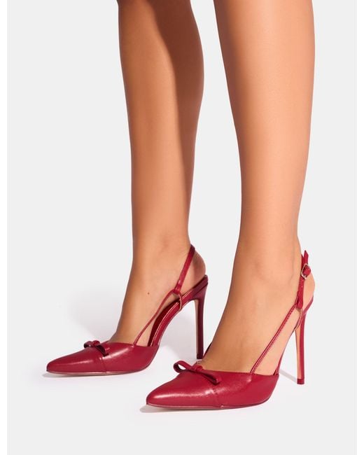 Public Desire Ginni Red Bow Detail Sling Back Court Heels
