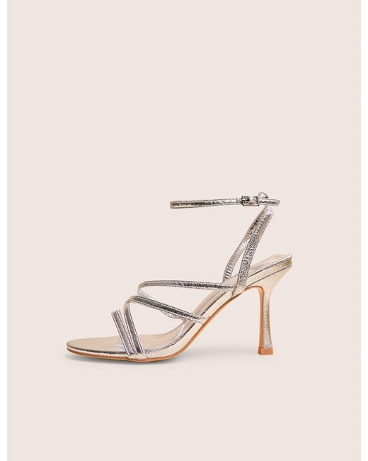 Public Desire Brown Free Spirit Silver Strappy Round Toe Mid Heels