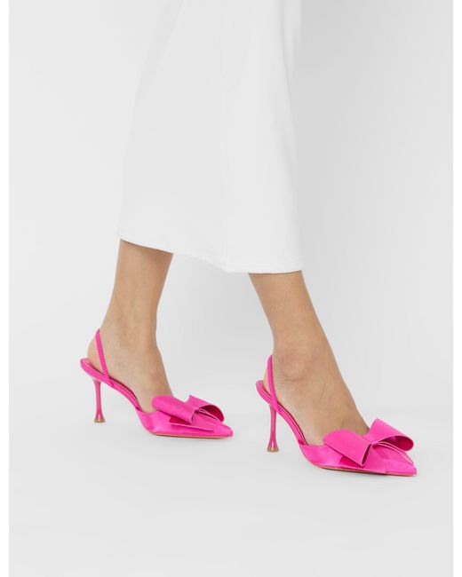 Public Desire Pink Loren Fuchsia Satin Bow Detail Slingback Court Mid Heels